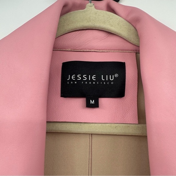Jessie Liu Oversized Leather Moto Jacket in Light Pink Lamb Leather Med $575 - Picture 6 of 11